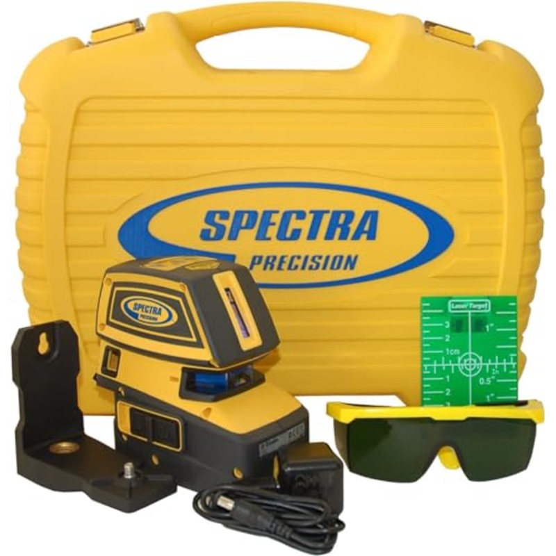 Spectra Precision Multi-Purpose Laser Tool with Green Beam Cross Lines and 5 Alignment Points, Automatic Self-Leveling, Storage Case