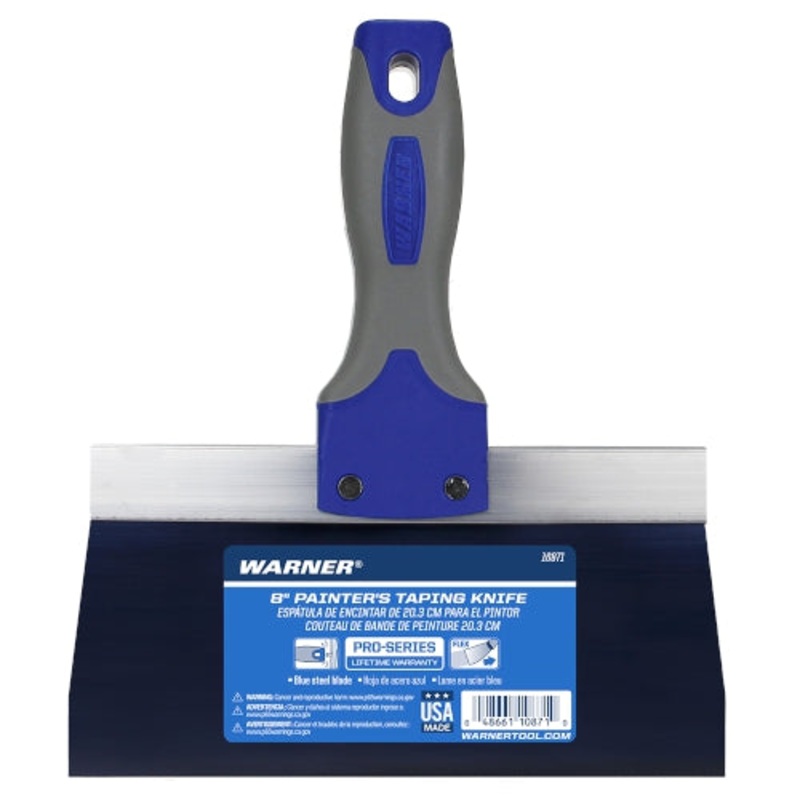 Warner Manufacturing 8" ProGrip Blue Steel Drywall Taping Knife, Soft Grip Handle