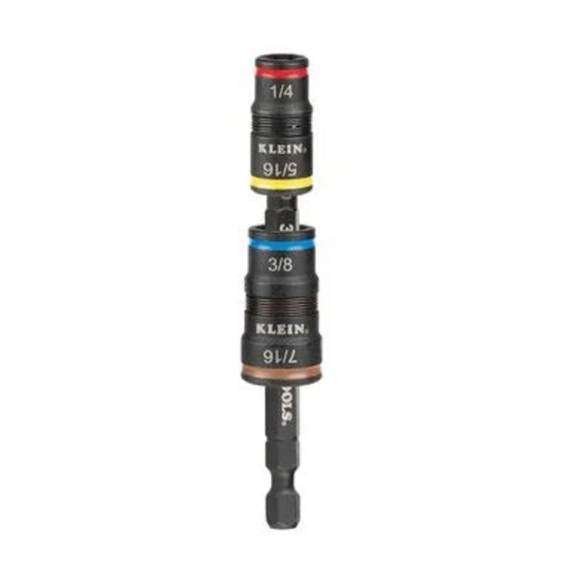 Klein Tools 32932 5-in-1 Impact Socket Set, 2 Flip Sockets with 4 SAE Hex Driver Sizes and 1/4-Inch Bit Holding Feature, Impact Rated