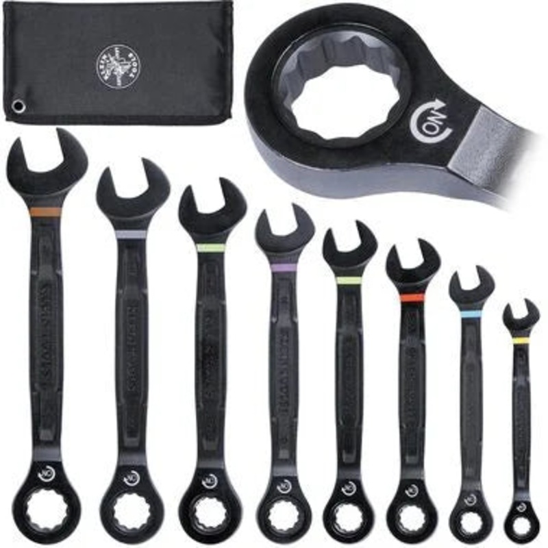 Klein Tools 69408MG Metric Ratcheting Combination Wrench Set, 8 to 19 mm, 90-Tooth Steel Alloy with Foam Pouch, 8-Piece