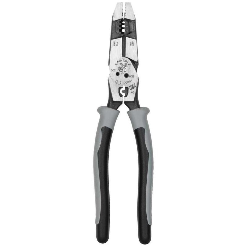 Klein Tools J2159CRTP Side Cutting Pliers, Made in USA, 9-Inch Journeyman High Leverage Hybrid Pliers with Crimper, Fish Tape Puller and Wire Stripper