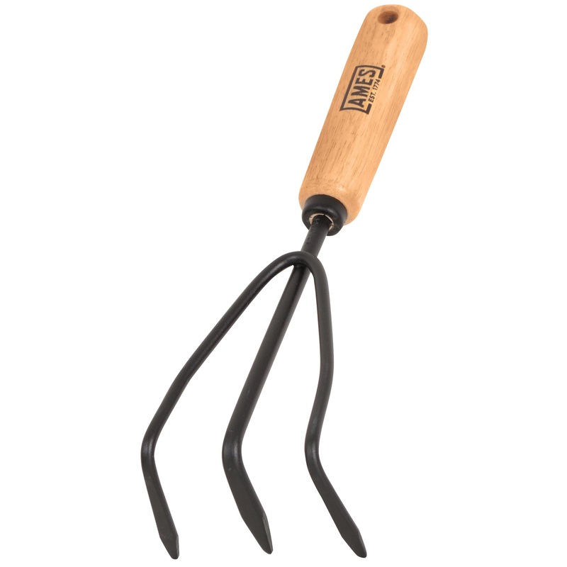 AMES 2446300 Tempered Steel Hand Cultivator with Wood Handle, 11-Inch, Brown Wood Handle Hand Cultivator