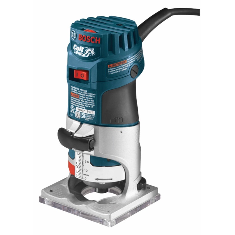 BOSCH PR20EVS Colt 1.0 HP Variable-Speed Palm Router - 5.6 Amp Motor, Soft Start, Constant ResponsCircuitry, Ergonomic Grip, Rugged Aluminum Base, Quick-Clamp System, 1/4" Collet