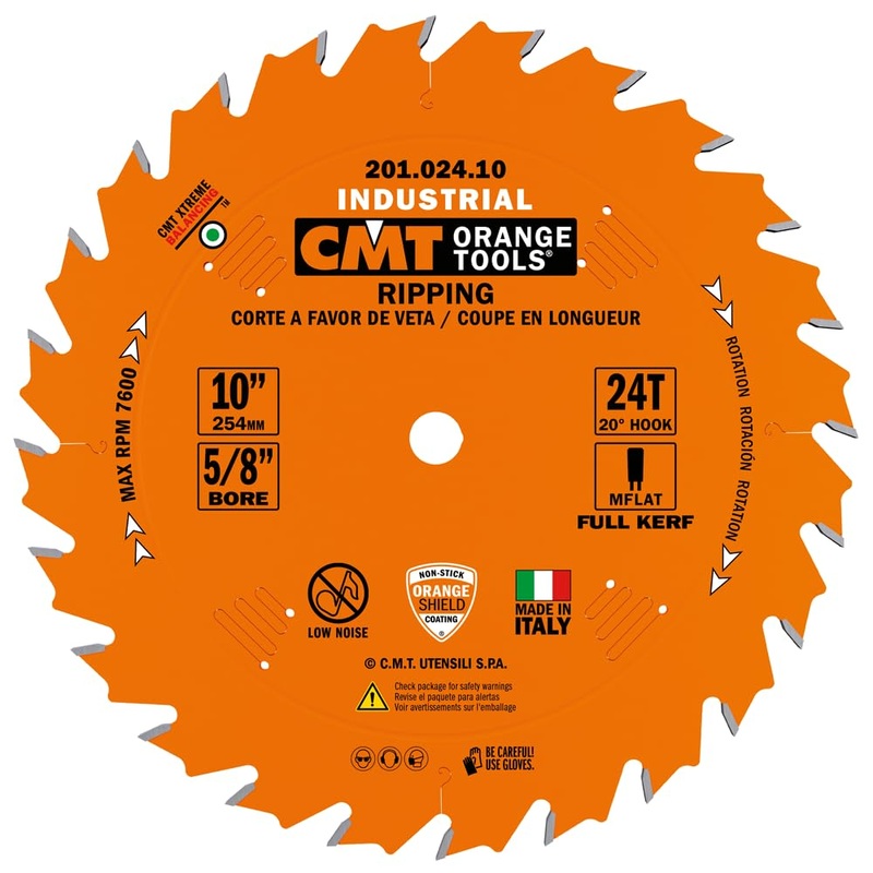 CMT 201.024.10 Industrial Ripping Saw Blade, 10-Inch. x 24 Teeth FTG Grind with 5/8-Inch. Bore, PTFE Coating