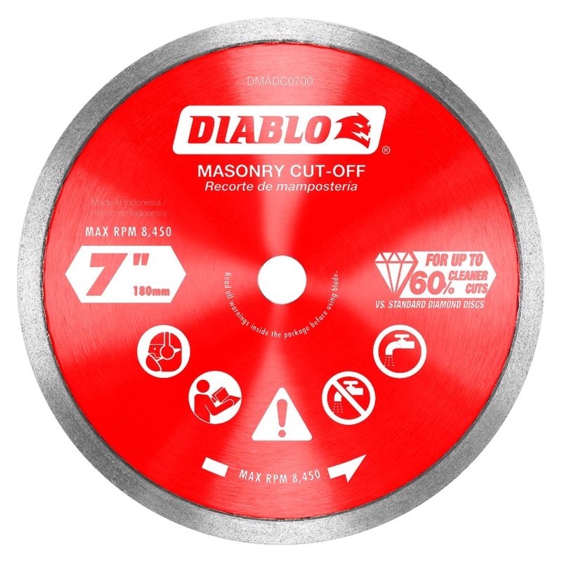Diablo Diamond Continuous Rim Masonry Cuf-Off Disc for Granite, Marble, Porcelain and Tile - 7" Diameter, 5/8" Arbor, 1.6mm Kerf - DMADC0700