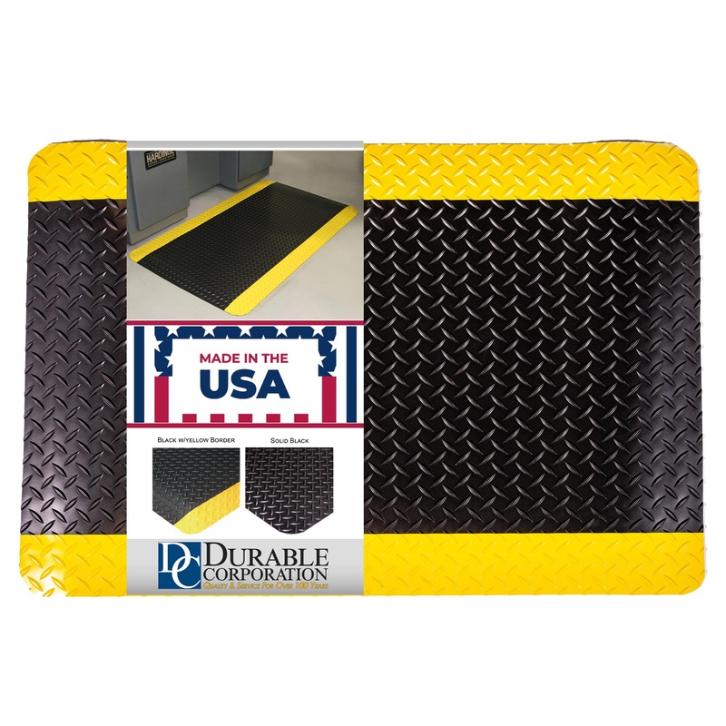 Durable Corporation-442S35BKY Vinyl Diamond-Dek Sponge Industrial Anti-Fgue Floor Mat, 3' x 5', Black with Yellow Border 60"L x 36"W x 0.6"Th Mat