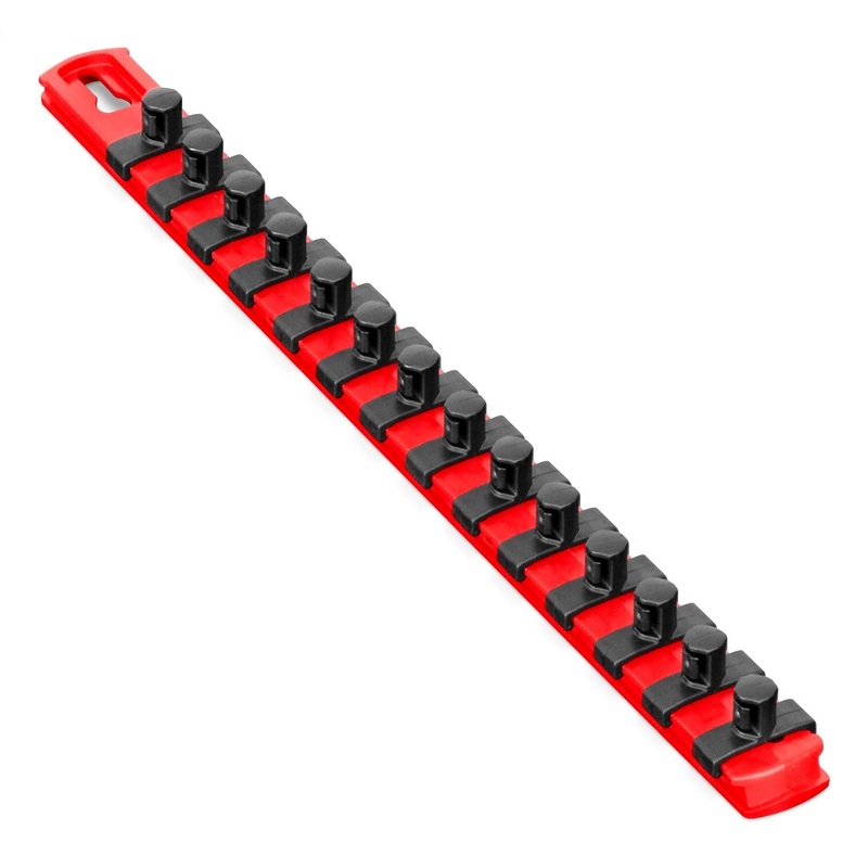 ERNST 13-Inch Socket Rail Organizer with 14 3/8-Inch Twist Lock Clips, Red (8415) 13-Inch 3/8-Inch Twist Clips Red
