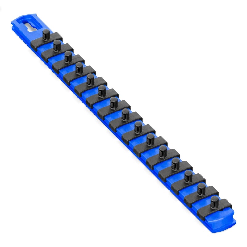 ERNST 13-Inch Socket Rail Organizer with 15 1/4-Inch Twist Lock Clips, Blue (8417-Blue-1/4) 13-Inch 1/4-Inch Twist Clips Blue
