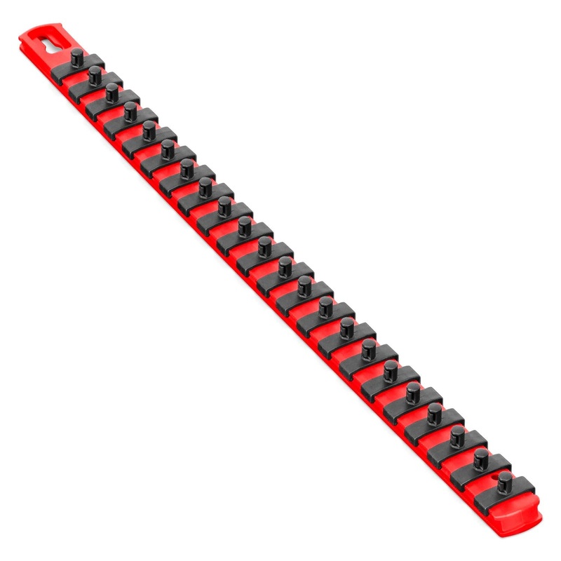 Ernst Manufacturing 18-Inch Socket Organizer with 22 1/4-Inch Twist Lock Clips, Red (8400-Red-1/4) 18-Inch 1/4-Inch Twist Clips Red