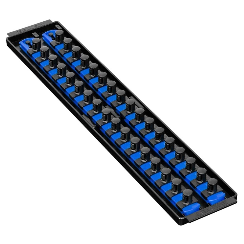 Ernst Manufacturing 19-Inch Socket Boss Organizer with Twist-Lock 2 Rails for 1/2-Inch Drive Sockets, Blue, Model 8457  Secure and Durable Socket Storage Solution - Made in USA 19-INCH 1/2" Blue
