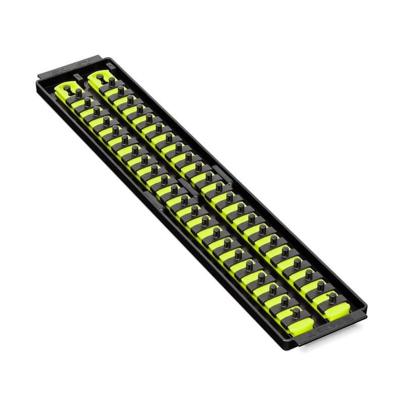 Ernst Manufacturing 19-Inch Socket Boss, Premium 2-Rail, 1/4-Inch-Drive Twist-Lock Socket Organizer, High-Visibility - Made in USA 19-INCH 1/4" Hi-viz