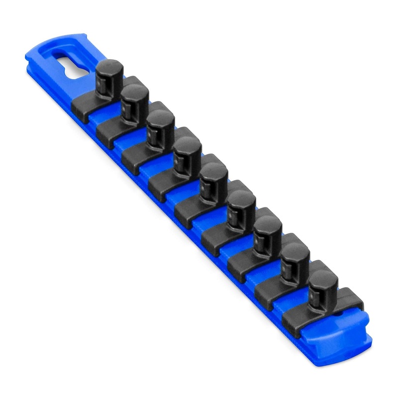 Ernst Manufacturing 8-Inch Magnetic Socket Organizer with 9 3/8-Inch Twist Lock Clips, Blue (8408M-Blue-3/8) 8-Inch 3/8-Inch Twist Clips Blue