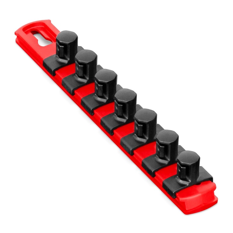 Ernst Manufacturing - 8412-Red-1/2 8-Inch Socket Organizer with 7 1/2-Inch Twist Lock Clips, Red 8-Inch 1/2-Inch Twist Clips Red