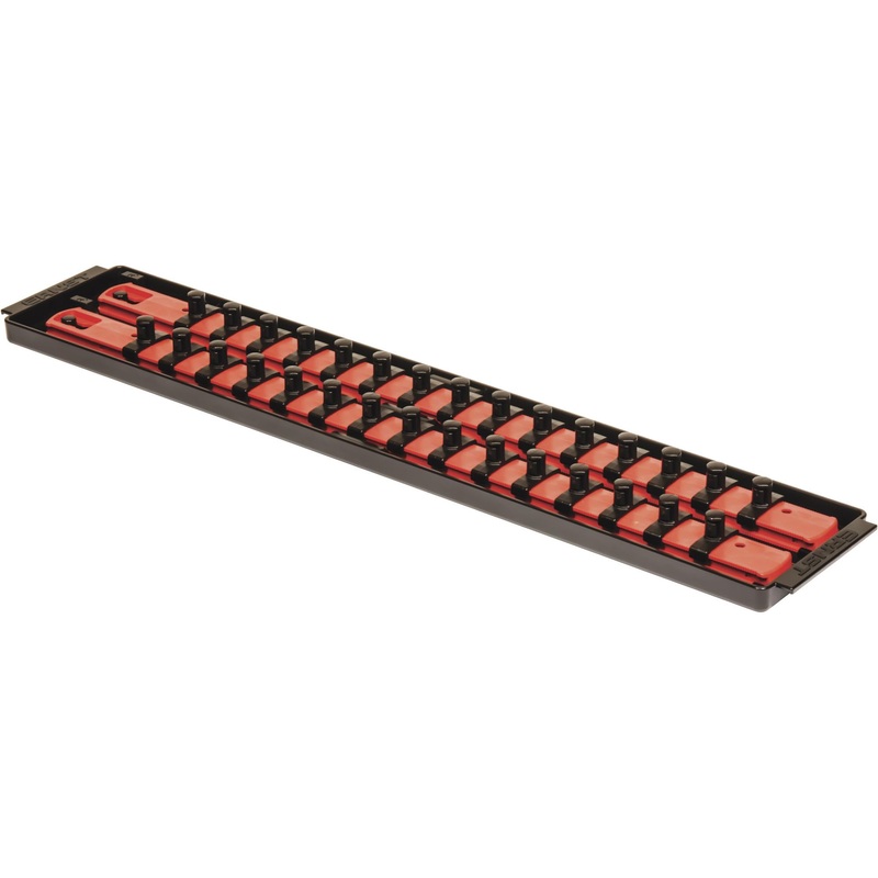 Ernst Manufacturing - 8453 Socket Boss 2-Rail 3/8-Inch-Drive Socket Organizer, 19-Inch, Red - Socket Storage Tray and Organization System for Mechanics and Automotive Service Technicians - Made in USA 19-INCH 3/8" Red