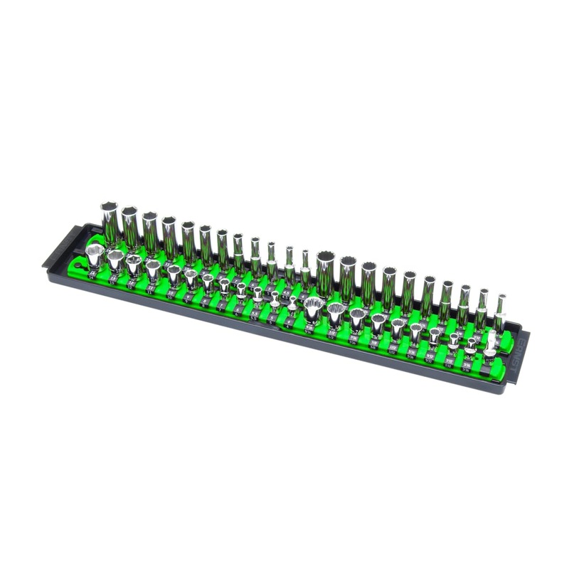 Ernst Manufacturing 8483 Socket Boss, Premium 2-Rail, 1/4 Inch-Drive Socket Organizer, 18-Inch, Green - Made in USA 19-INCH 1/4" Green