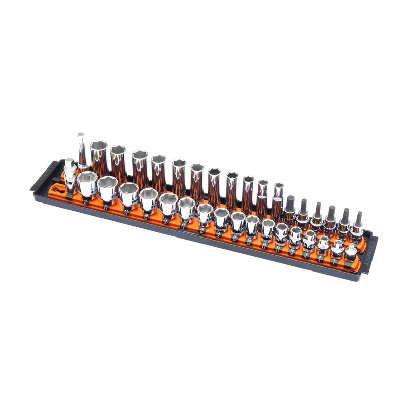 Ernst Manufacturing 8486 Socket Boss, Premium 2-Rail, 3/8 Inch-Drive Socket Organizer, 18-Inch, Orange - Made in USA 19-INCH 3/8" Orange