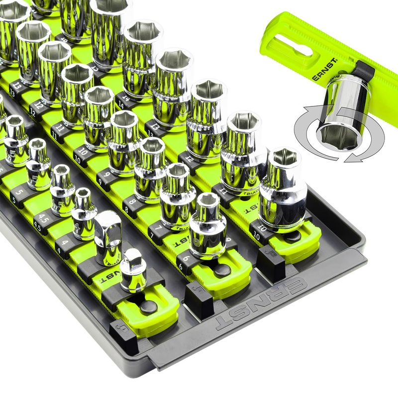 Ernst Manufacturing 8498HV 13-Inch Socket Boss, Premium 3-Rail Multi-Drive Socket Organizer, High Visibility - Made in USA 13-Inch Hi-Viz