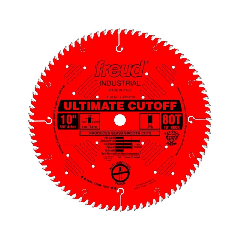 Freud Carbide Tipped Saw Blade with Tico Hi-Density Carbide for Maximum Performance - 10" Diameter, 80 Teeth, 5/8" Arbor, .116" Kerf, ATB Grind - LU85R010 10-Inch 80 Tooth ATB Ultimate Cut-Off Saw Blade with 5/8-Inch Arbor and PermaShield Coating