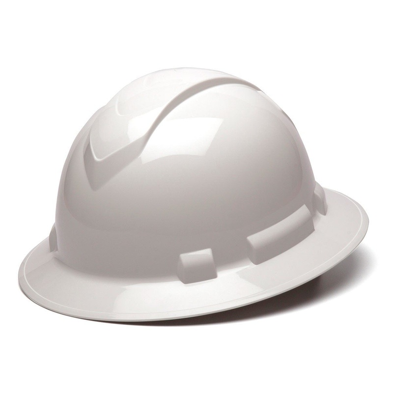 Pyramex Ridgeline Full Brim Hard Hat 4 Point Ratchet White White 4 Point Ratchet
