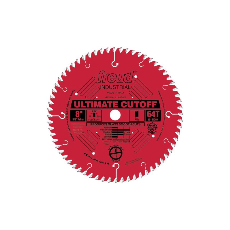 Freud LU85R008 8" Ultimate Cut-Off Blade, Multi, One Size 8-Inch 64 Tooth ATB Ultimate Cut-Off Saw Blade with 5/8-Inch Arbor and PermaShield Coating