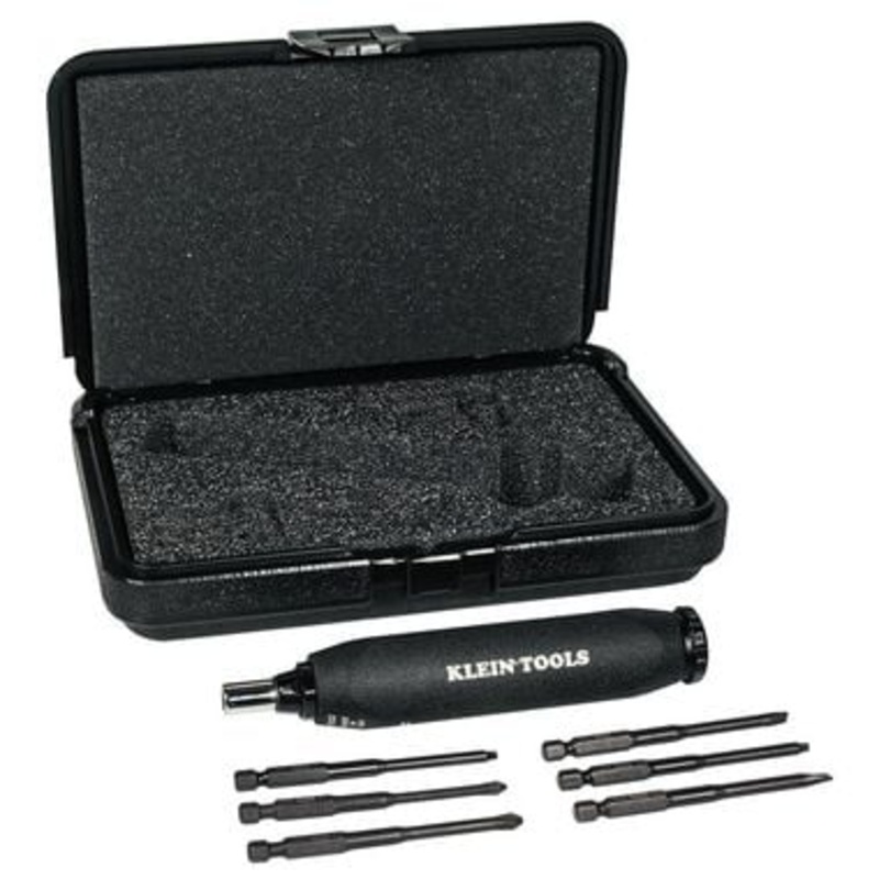 Klein Tools 57032 Screwdriver Set, Made in USA, Torque Screwdriver Kit with Phillips, Slotted, Square Bits, 1/4-Inch Nut Driver, Case Included, 6-Piece
