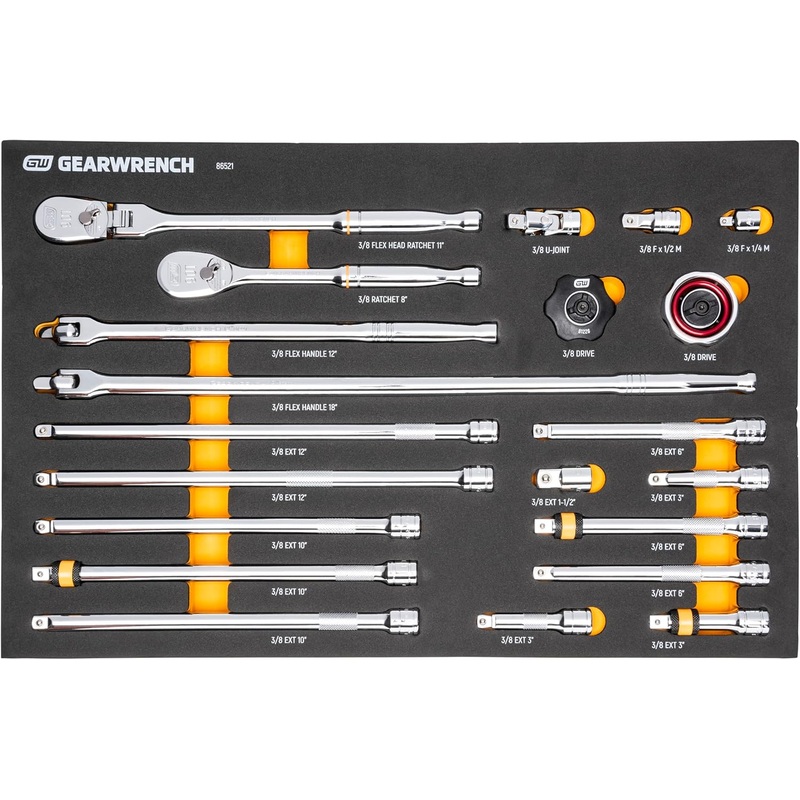 GEARWRENCH 21 Piece 3/8" 90T Ratchet & Drive Tool Set with EVA Foam Tray - 86521
