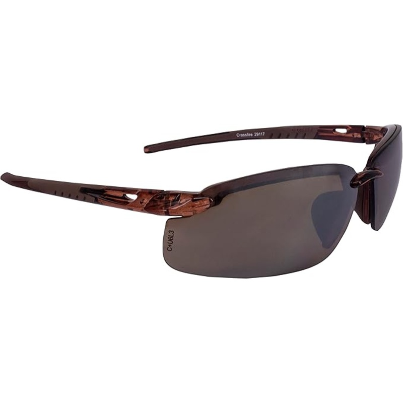 Radians 29117 Crossfire Brown Safety Glasses, Scratch-Resistant, Frameless