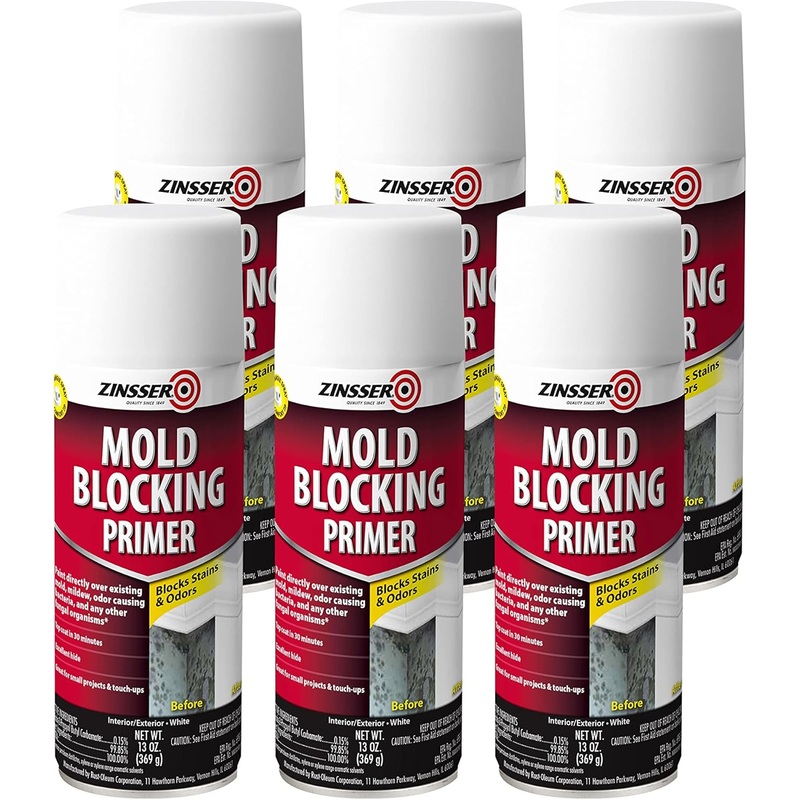 Rust-Oleum Zinsser 6PK Mold Blocking Spray Primer, White, 13.00 Fl Oz (Pack of 6)