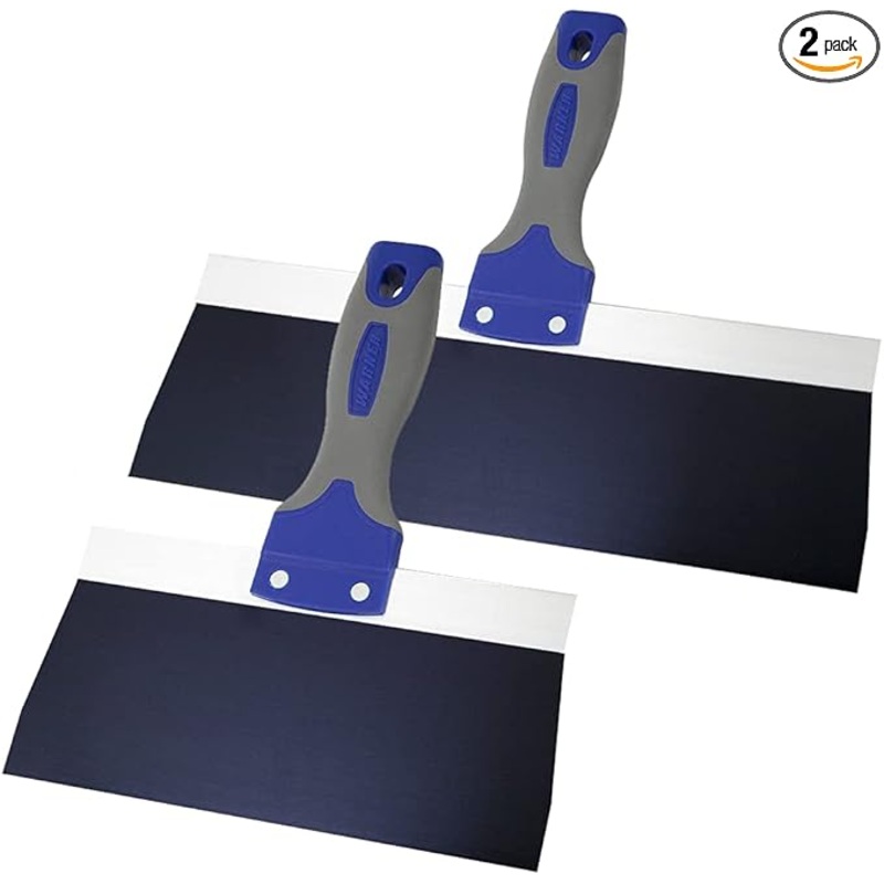 Warner Manufacturing Pro-Grip 12" and 8" Blue Steel Drywall Taping Knife Set, Soft Grip Handle, Combo Pack
