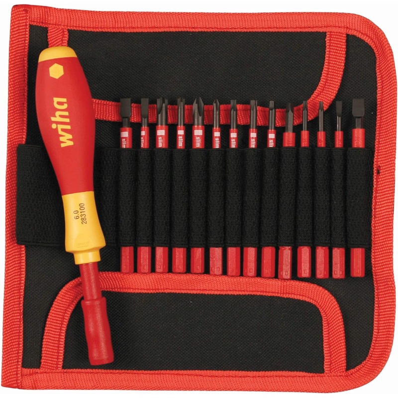 Wiha 28390 Insulated SlimLine Interchangeable Set Includes Handle with Pouch, 15-Piece