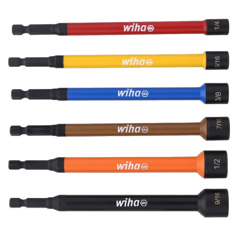 Wiha 70486 Color Coded Magnetic Nut Setter SAE 6 Pc. Set