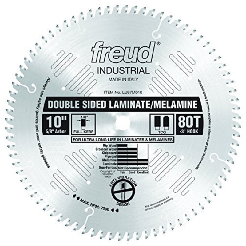 Freud LU97M010 10-Inch 80 Tooth TCG Double Sided Laminate and Melamine Cutting Saw Blade with 5/8-Inch Arbor