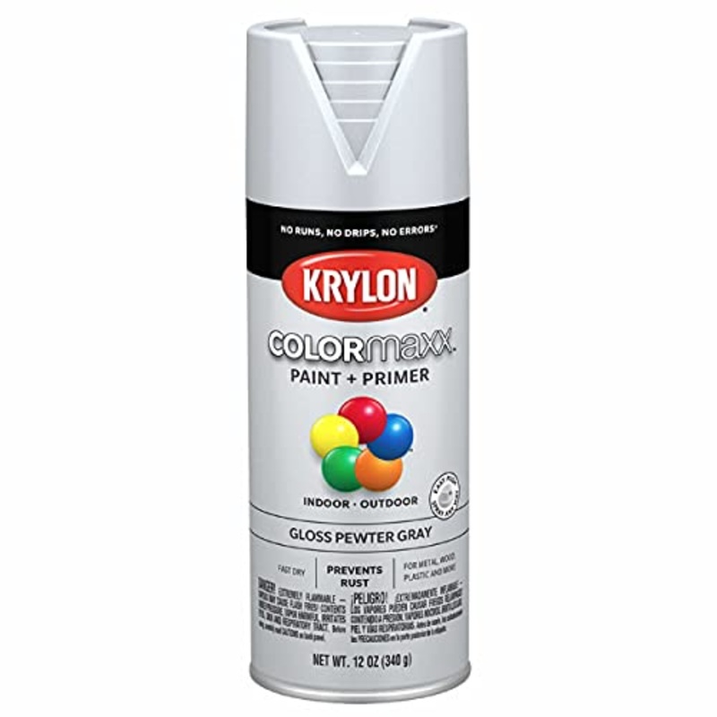 12 oz Krylon K05531007 COLORmaxx Pewter Gray Paint & Primer Spray Paint, Gloss