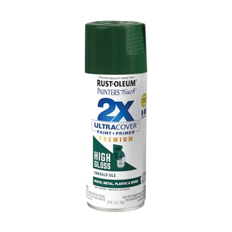Rust-Oleum 366989 Painter's Touch 2X Ultra Cover Spray Paint, 12 oz, High Gloss Emerald Isle
