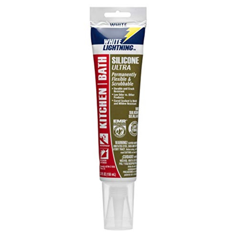 White Lightning W21100005 Silicone Ultra Kitchen & Bath Sealant, White, 5.3 fl. oz.