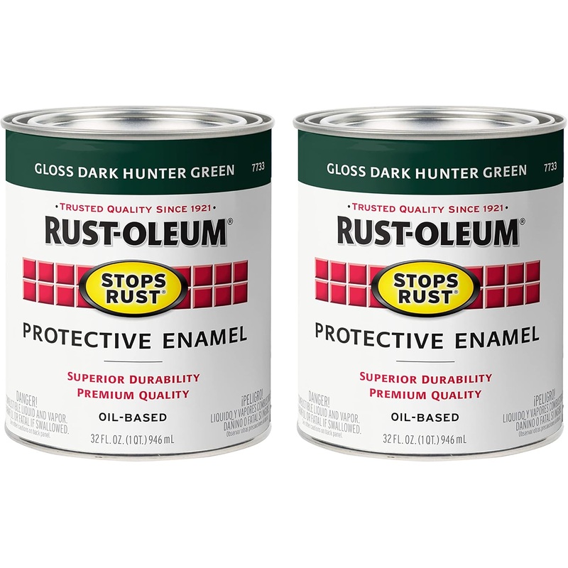 Rust-Oleum 2PK Stops Rust Brush On Paint, Quart (2 Pack), Gloss Dark Hunter Green, 64 Fl Oz