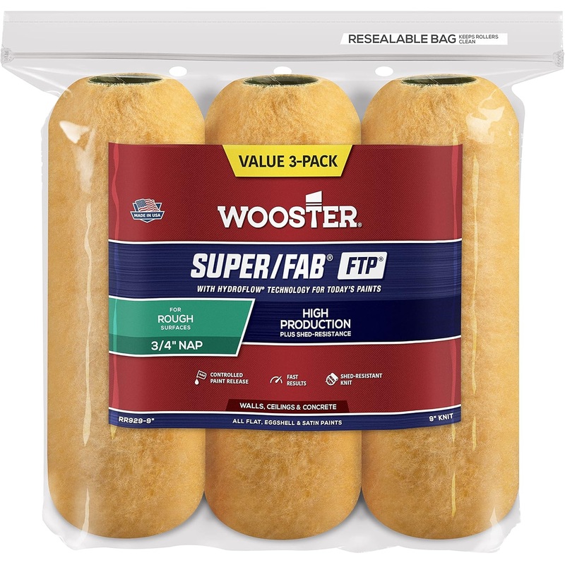 The Wooster Brush Company RR929-9 Super Fab FTP Roller Cover 3/4-Inch Nap, 3-Pack