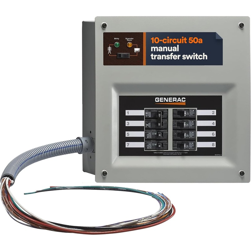 [ USED ] (Used/Like New) Generac 9855 HomeLink 50-Amp Indoor Pre-wired Upgradeable Manual Transfer Switch Kit for 10-16 circuits - Includes Power Inlet Box and 10-ft Cord