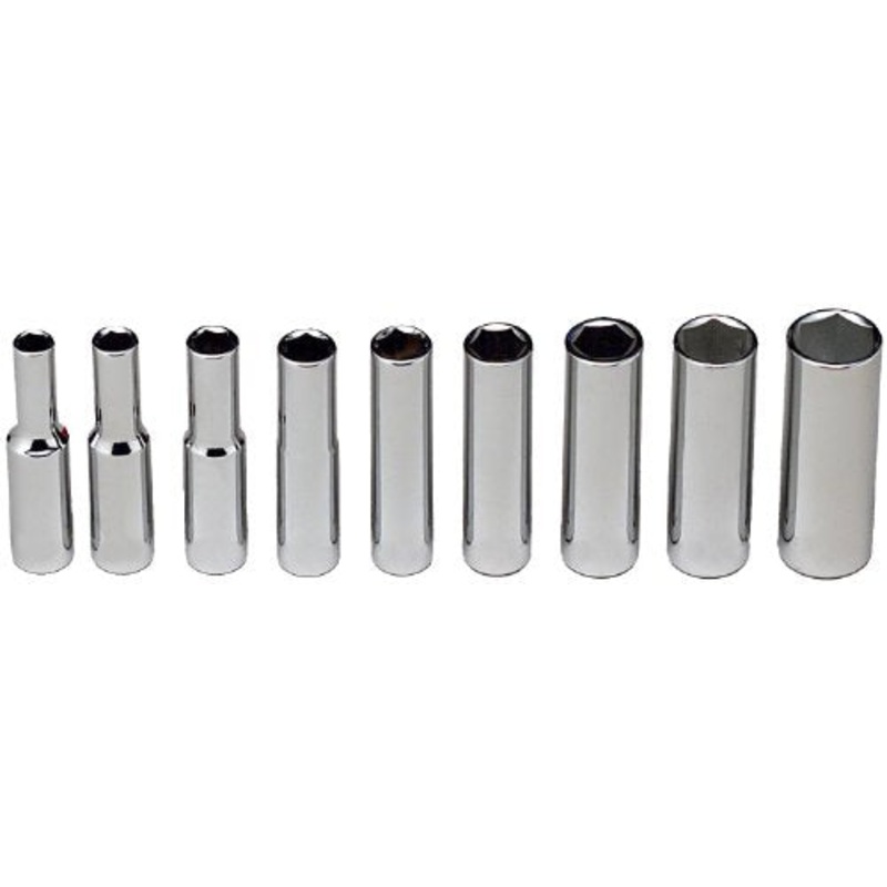 Wright Tool 208 1/4" Drive 6 Point Deep Socket Set, 1/4" - 1/2" (9-Piece)