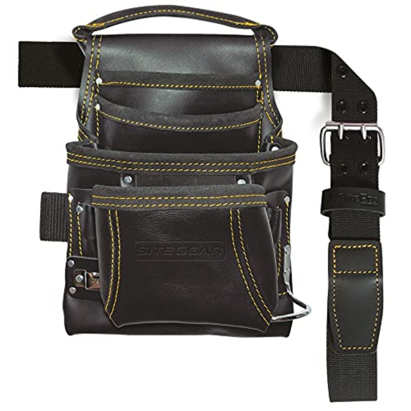 Sitegear 10-Pocket Carpenter's Top Grain Leather Nail and Tool Bag with Belt