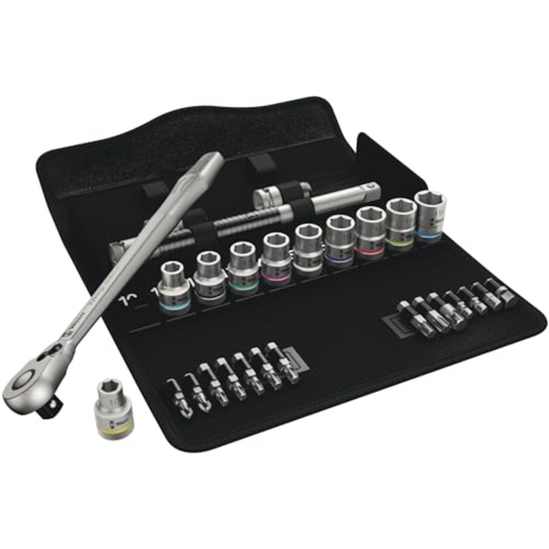 Wera 05004078001 8100 SC 8 Zyklop Metal Ratchet Set with Switch Lever, 1/2" Drive, Metric, 28 Pieces