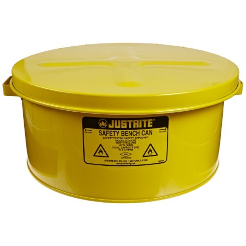 Justrite 10771 Steel Bench Can, 11L Capacity, Yellow