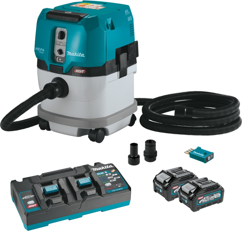 Makita (GCV04PMUX) 40V MAX XGT Brushless Lithium-Ion Cordless 4 Gallon HEPA Filter Dry Dust Extractor Kit with 2 Batteries (4 Ah)