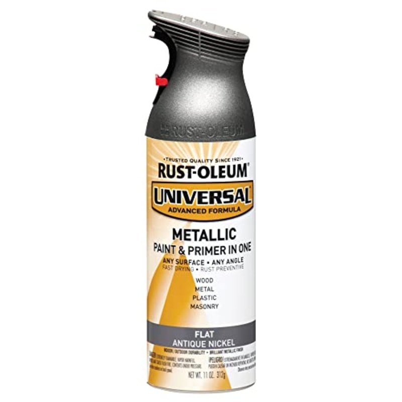 Rust-Oleum 271474 Universal All Surface Metallic Spray Paint, 11 oz, Flat Antique Nickel