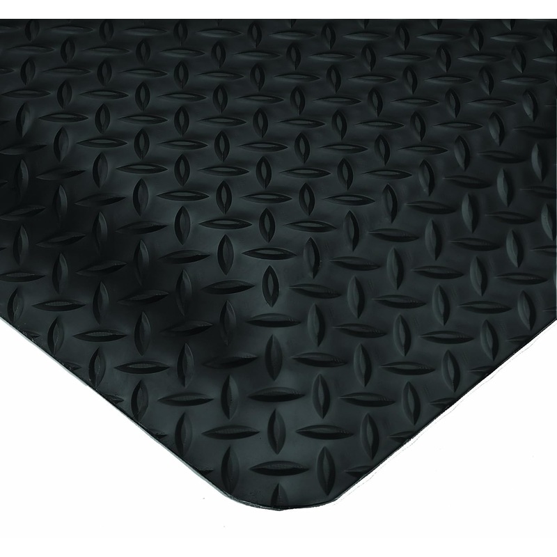 Wearwell Diamond-Plate SpongeCote UltraSoft Mat, 3' Width x 10' Length x 15/16" Thickness, Black