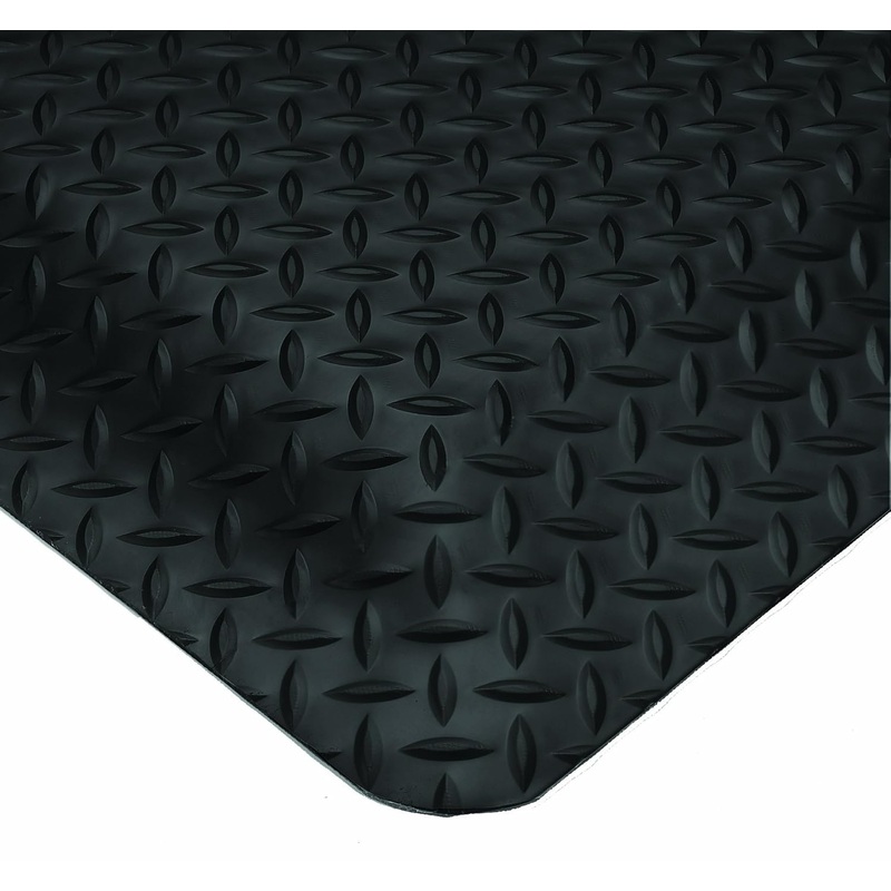 Wearwell Diamond-Plate SpongeCote UltraSoft Mat, 4' Width x 75' Length x 15/16" Thickness, Black