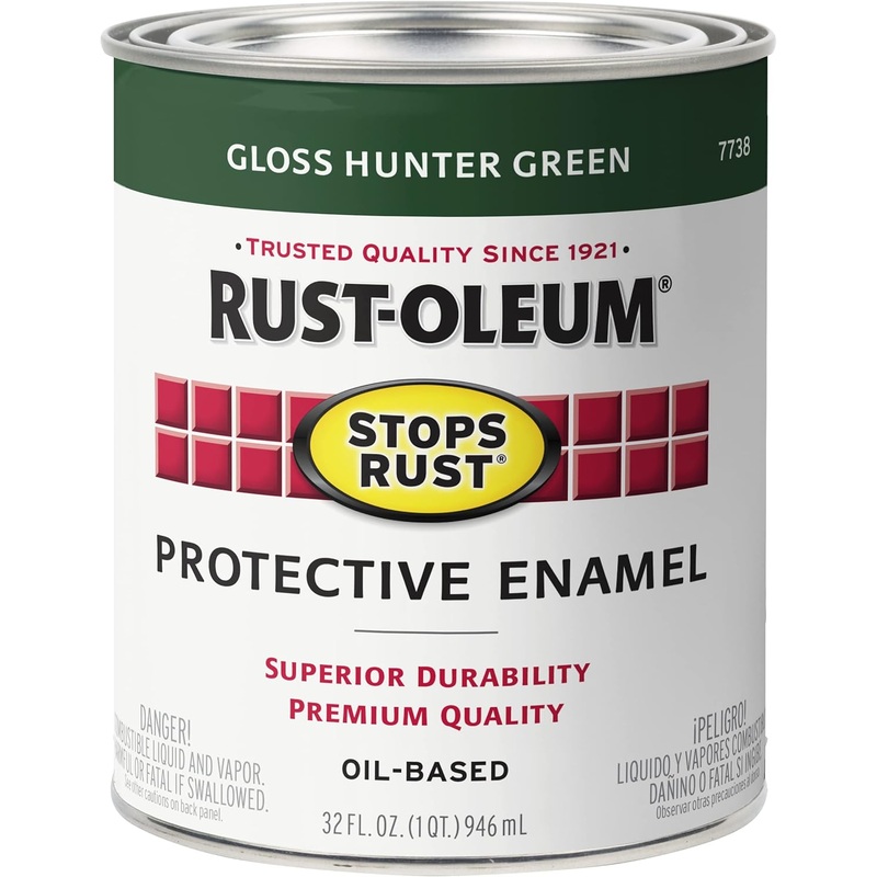 Rust-Oleum 2PK Stops Rust Brush On Paint, Quart (2 Pack), Gloss Hunter Green, 64 Fl Oz