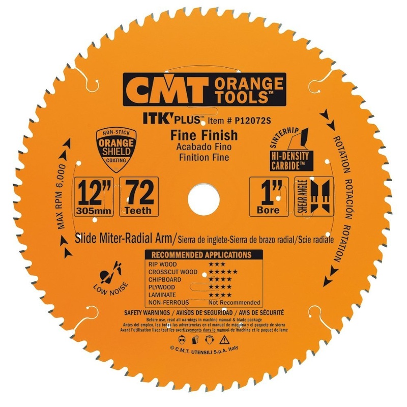 CMT P12072S ITK Plus Finish Sliding Compound Saw Blade, 12 x 72 Teeth, 10 ATB+Shear with 1-Inch bore