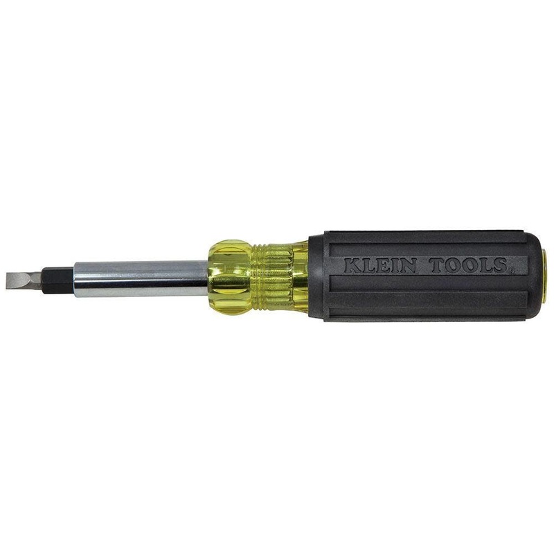 Klein Tools 32557 Multi-Bit Screwdriver / Nut Driver, Heavy Duty 10-in-1 with Interchangeable Shafts and Ph, Sl, Sq, Hex Bits and Nut Drivers