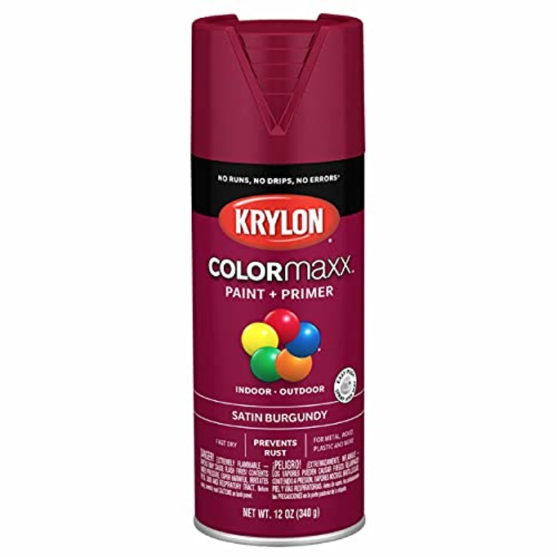12 oz Krylon K05560007 Burgundy COLORmaxx Paint & Primer Spray Paint, Satin